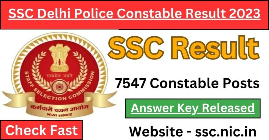 SSC Delhi Police Constable Result 2023