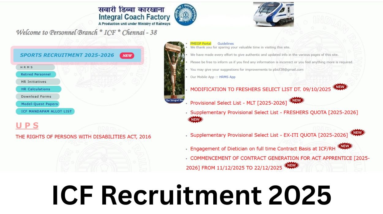 ICF Recruitment 2025 Apply For 25 Sports Person Posts