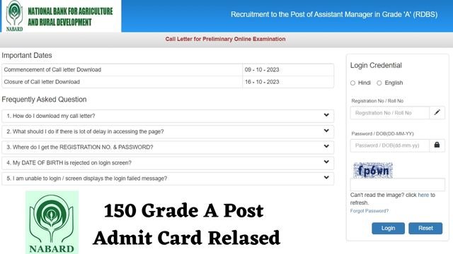 Nabard 150 Grade A Post Admit Card Relased