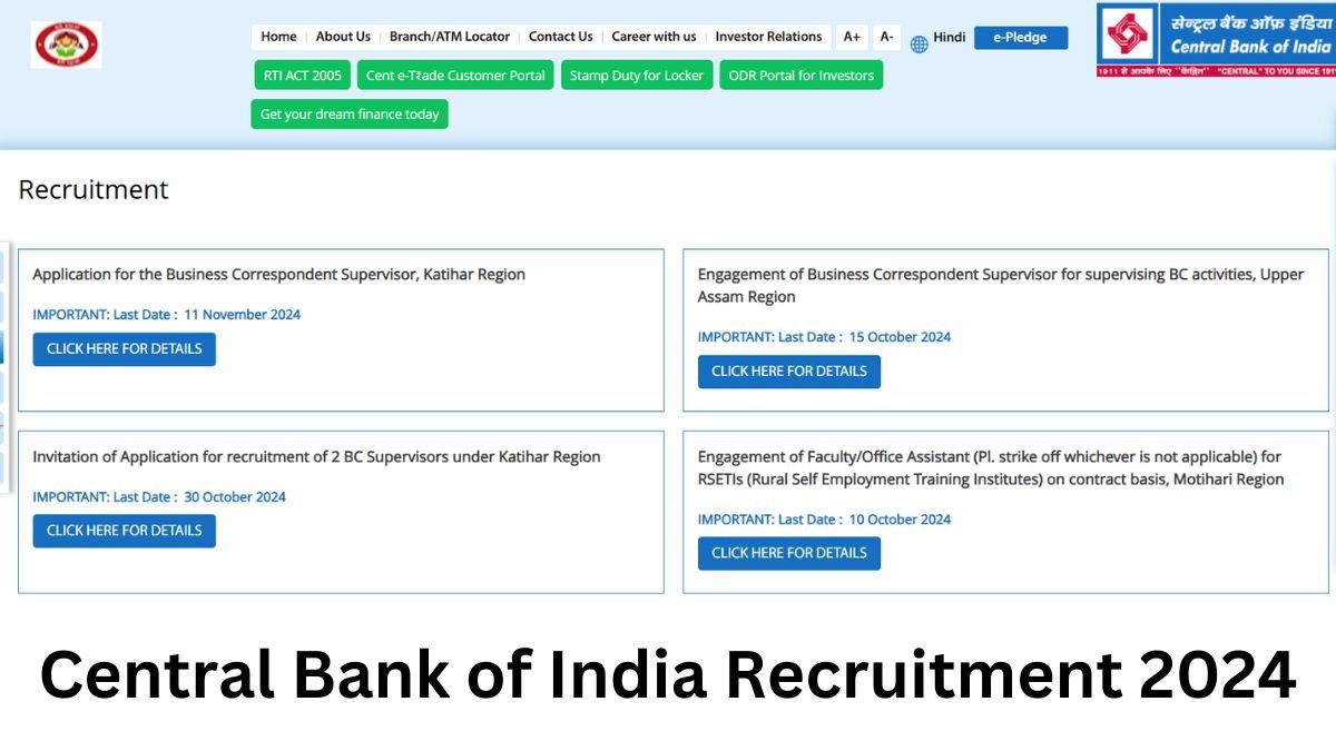 Central Bank of India Recruitment 2024 Notification Out