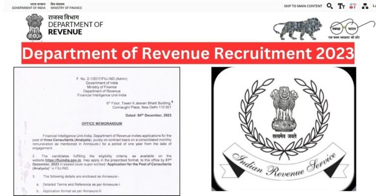 Department of Revenue Recruitment 2023 Apply Online For Various Consultant Post