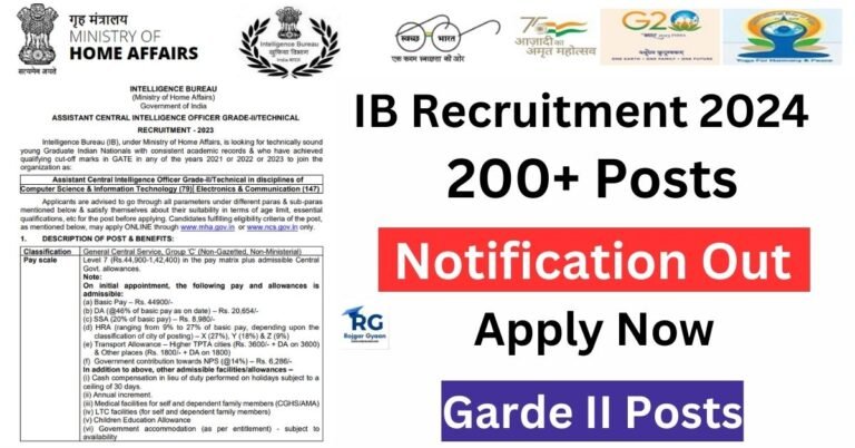 IB Recruitment 2024 Notification for 226 Garde II Posts Apply Start
