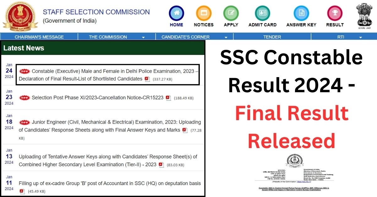 SSC Constable Result 2024 - Final Result Released