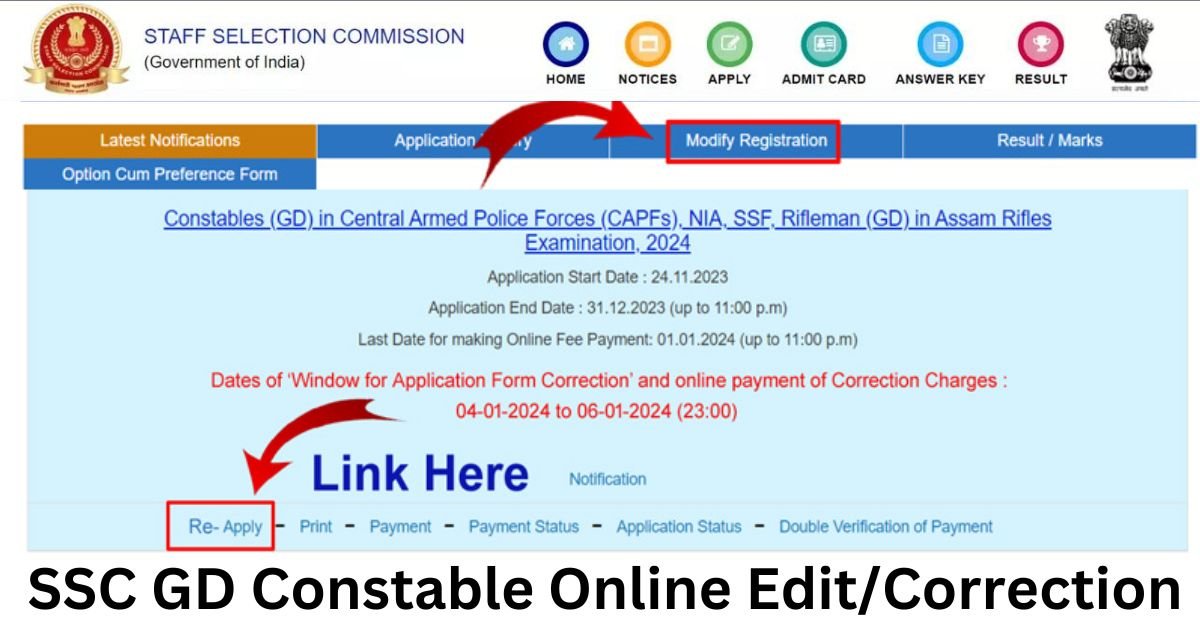 SSC GD Constable Recruitment 2024 Online Edit/Correction
