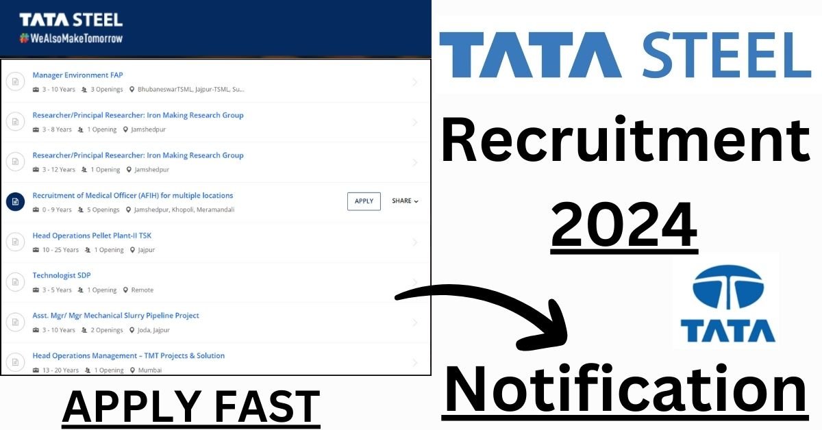 TATA Steel Recruitment 2024 Apply For Various Manager Posts