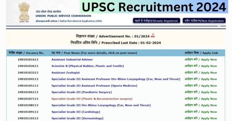 UPSC Recruitment 2024 Apply Online For 121 Specialist Grade III & Other Posts