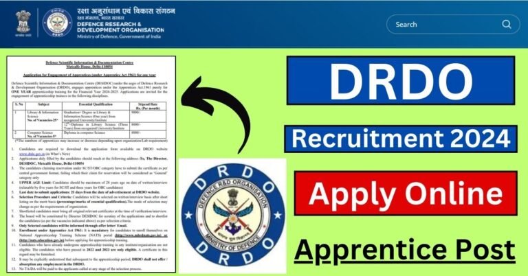 DRDO Recruitment 2024 for 30 Apprentice Post Apply