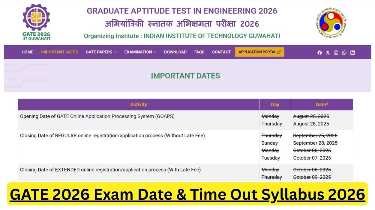 GATE 2026 Exam Date & Time Out Syllabus 2026