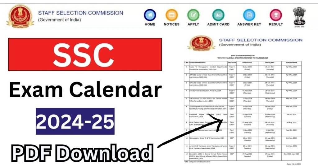 SSC Calendar 202425 (OUT) SSC Exams 2024 SSC CGL, CHSL, MTS Exam