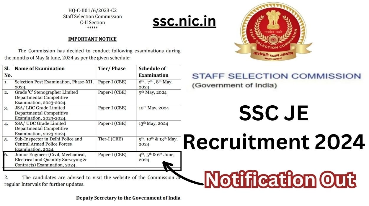 SSC JE Recruitment 2024 Junior Engineer Notification Pdf Release