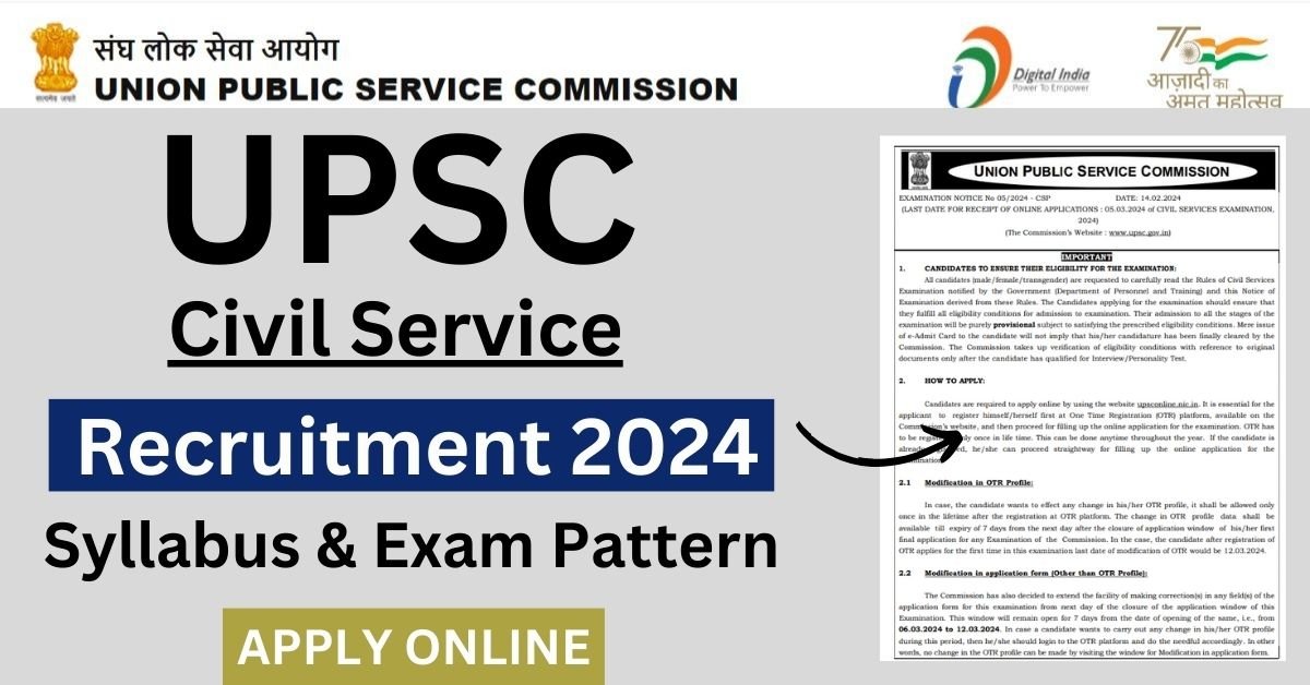 UPSC Recruitment 2024 Notification For 1056 CSE Posts Apply Online