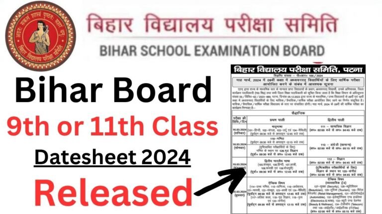 Bihar Board 9th or 11th Class Final Exam Date 2024 Released