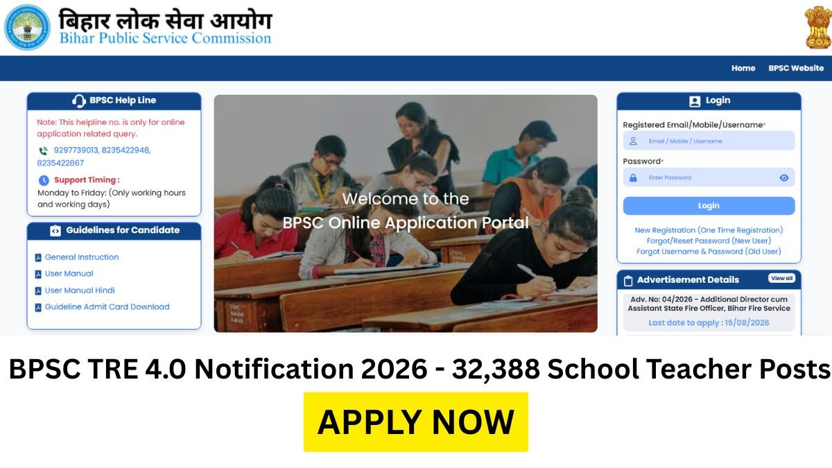 BPSC TRE 4.0 Notification 2026 – 32,388 School Teacher Posts, Apply Online from