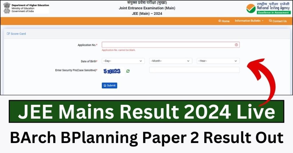 JEE Mains Result 2024 Live BArch BPlanning Paper 2 Result Out