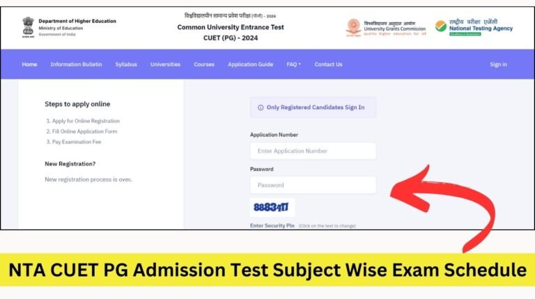 NTA CUET PG Admission Test Subject Wise Exam Schedule, Advance Exam City Details 2024