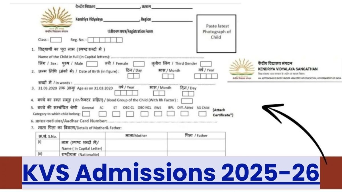 KVS Admissions 2025-26, Apply Online for Class 1 To 11, Registrations Starts  @kvsangathan.nic.in