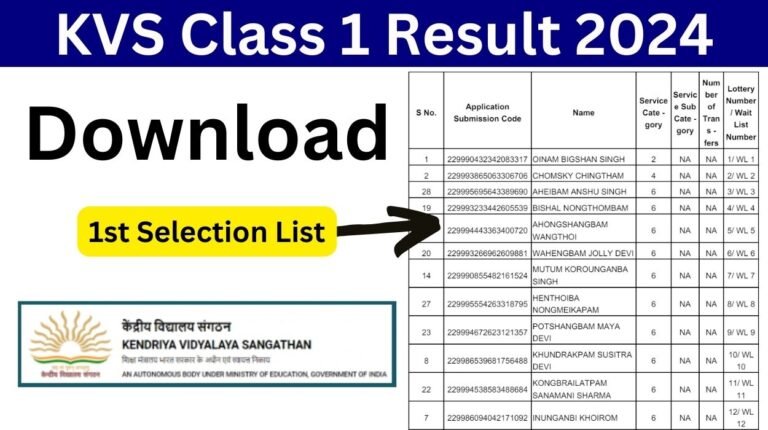 KVS Class 1 Result 2024 Declared – Download 1st Selection List