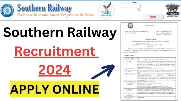 Southern Railway Recruitment 2024 for various Post