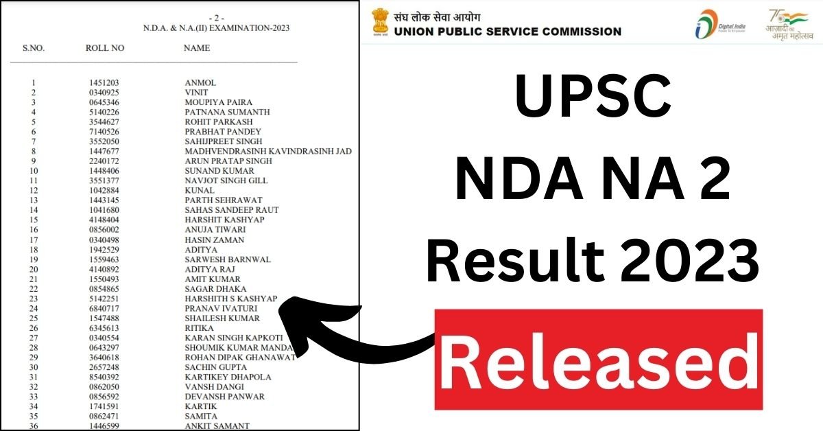 UPSC NDA NA 2 Result 2023 Out