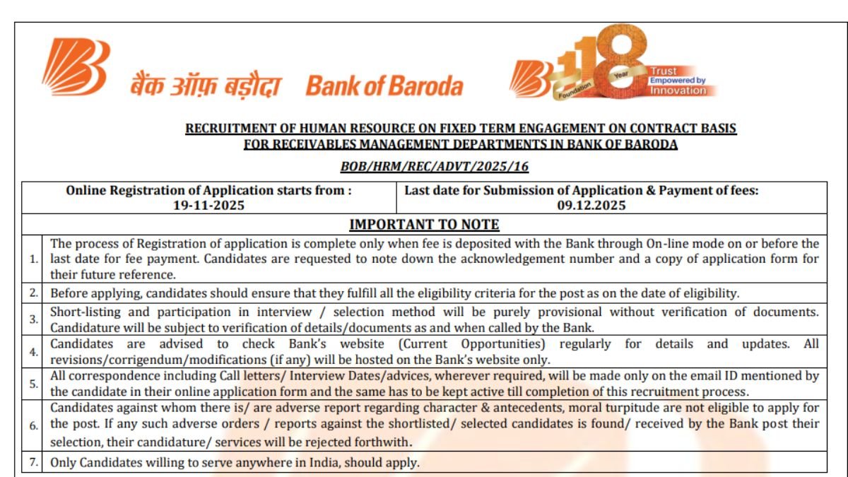 Bank of Baroda Recruitment 2025 Manager Posts Apply Online