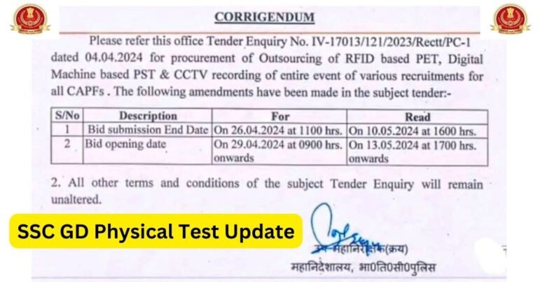 SSC GD Physical Test Update 2024 - Check SSC Constable GD PET and PST