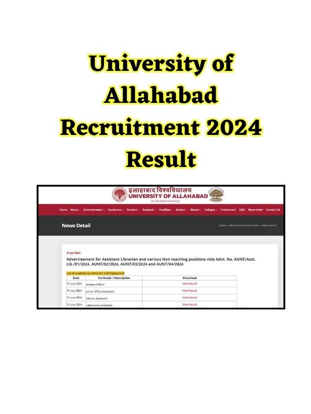 University of Allahabad Recruitment 2024 Result Out 343 Posts