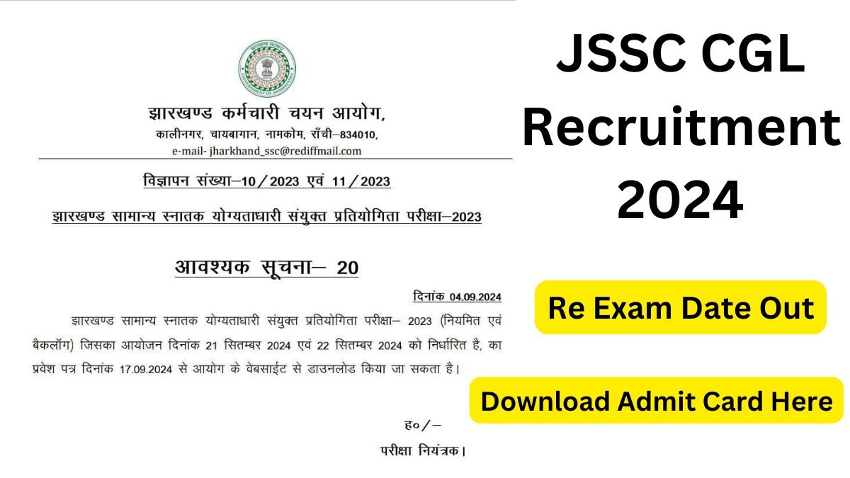 JSSC CGL Recruitment 2024 Apply Online For 2025 Posts - Re Exam Date Out