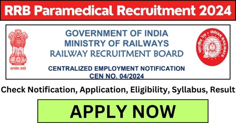 RRB Paramedical Recruitment 2024 Vacancy Notice Released and Apply Online Link Active