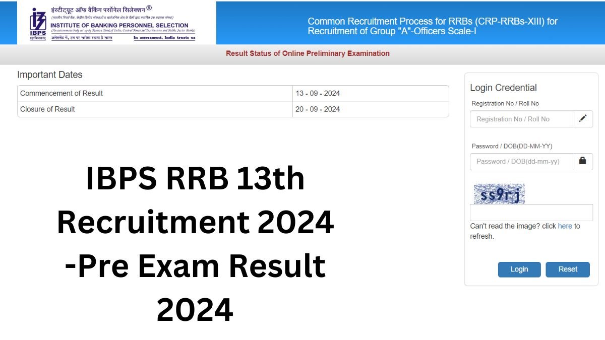 IBPS RRB 13th Recruitment 2024 Office Assistant, Officer Scale I, II, III Pre Exam Result 2024