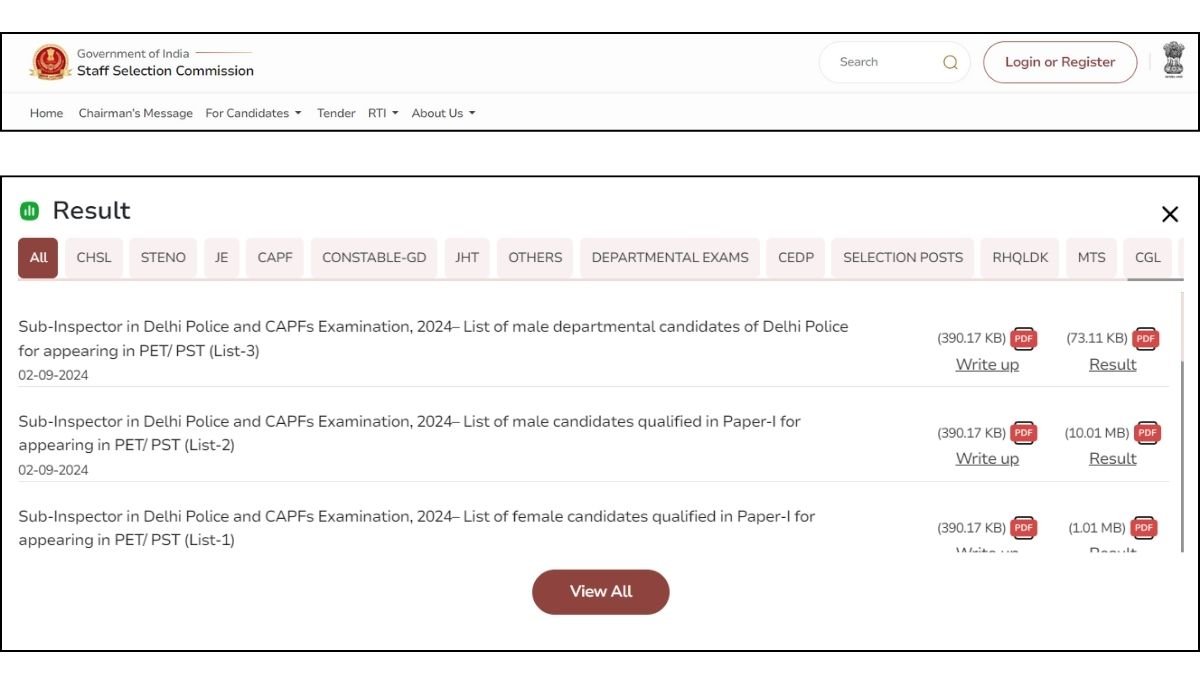 SSC CPO Result 2024 for SI and CAPF Out