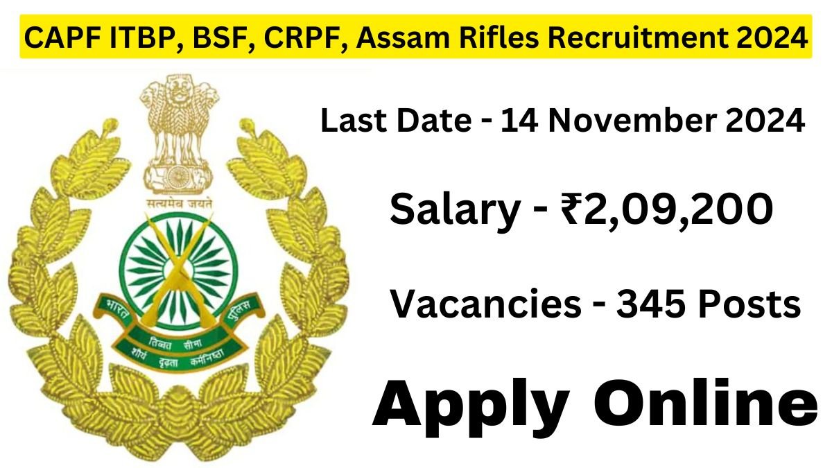 CAPF ITBP, BSF, CRPF, Assam Rifles Recruitment 2024 Apply Online