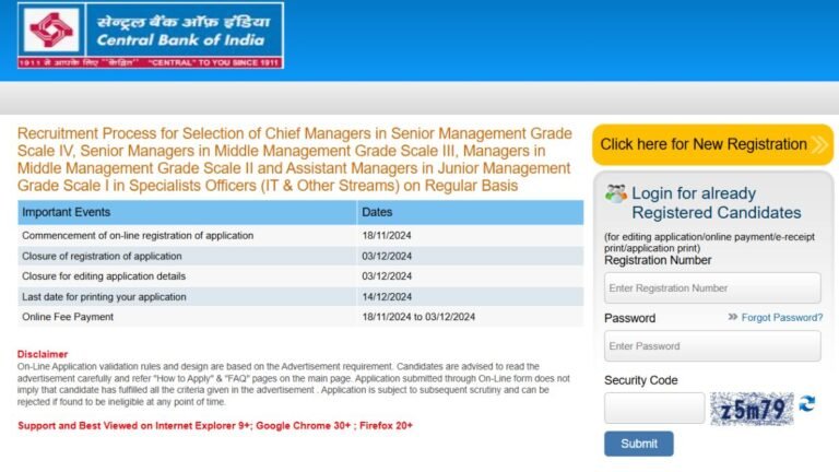 Central Bank of India Recruitment 2024