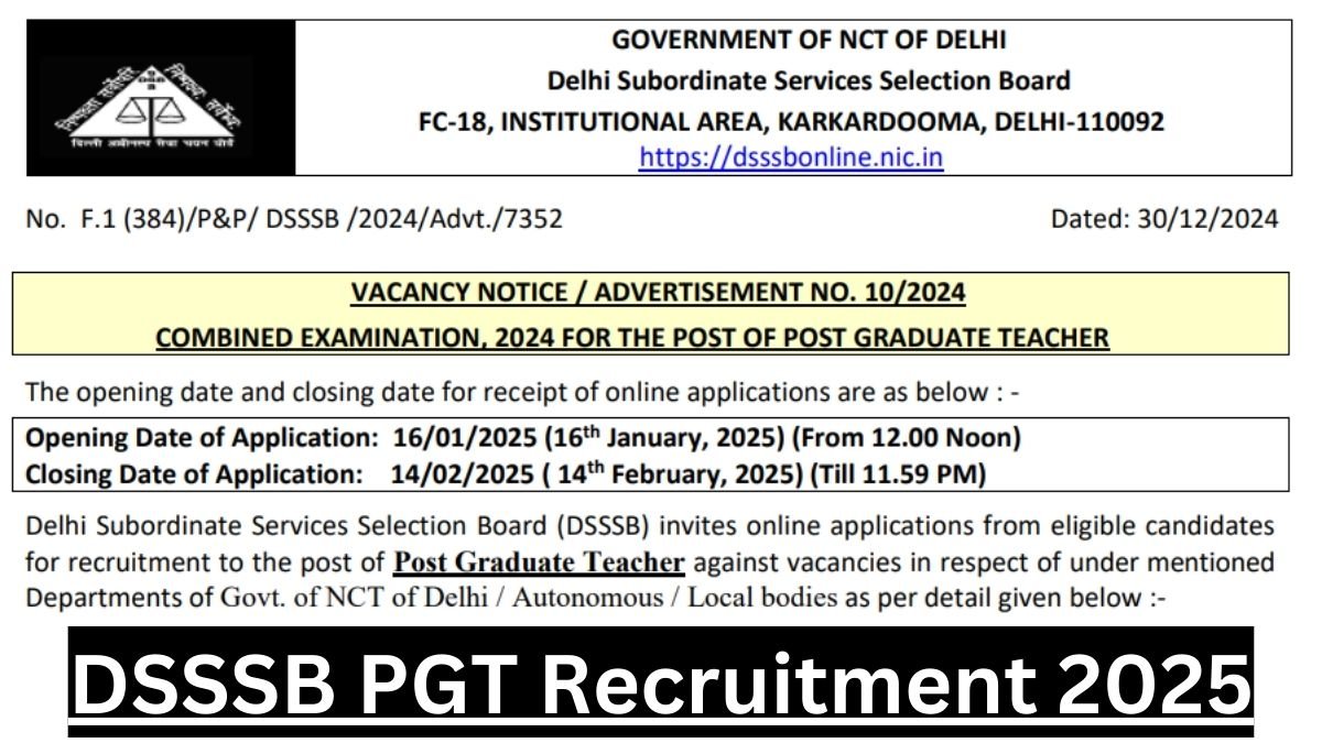 DSSSB PGT Recruitment 2025