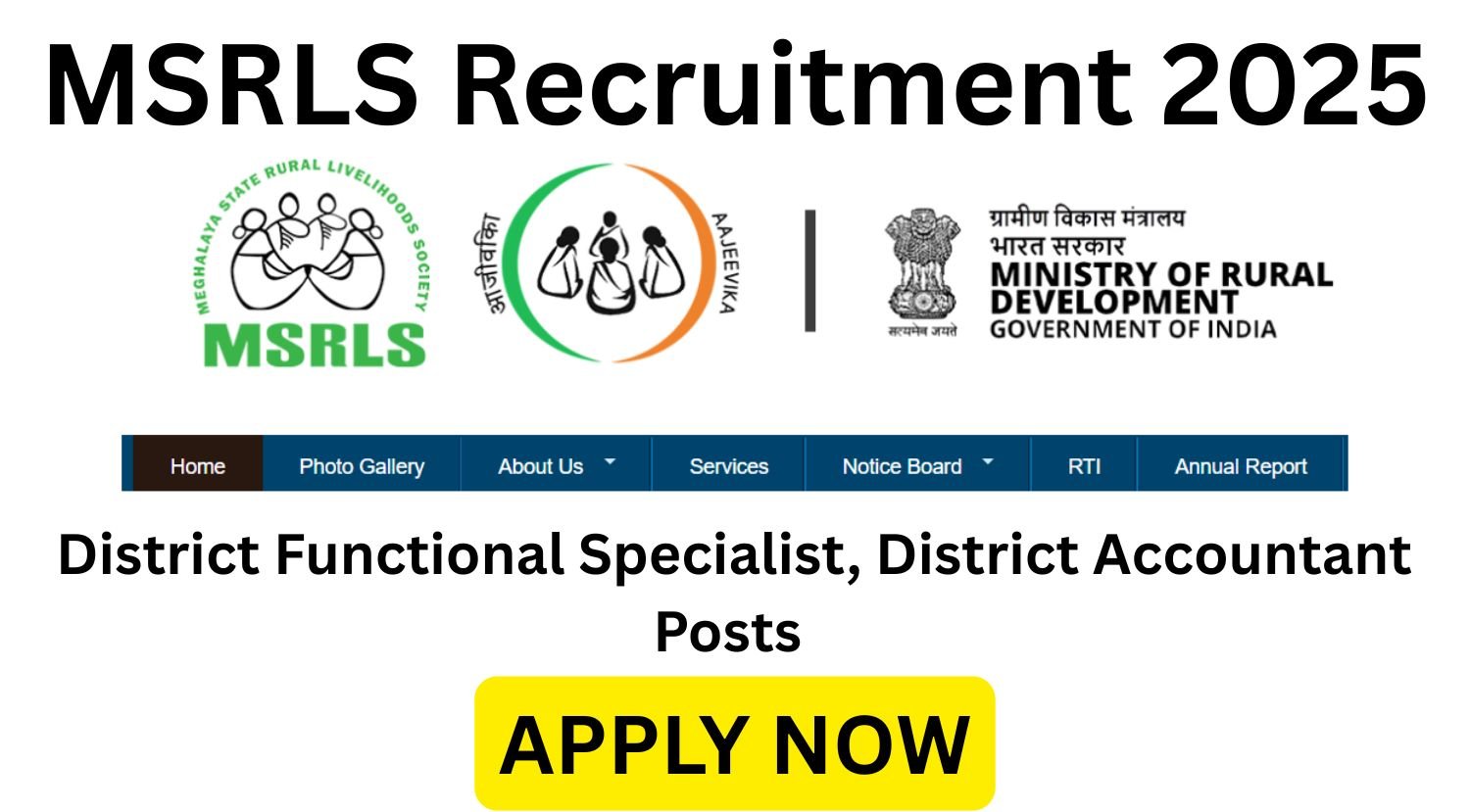 MSRLS Recruitment 2025 for District Functional Specialist, District Accountant Posts Apply online