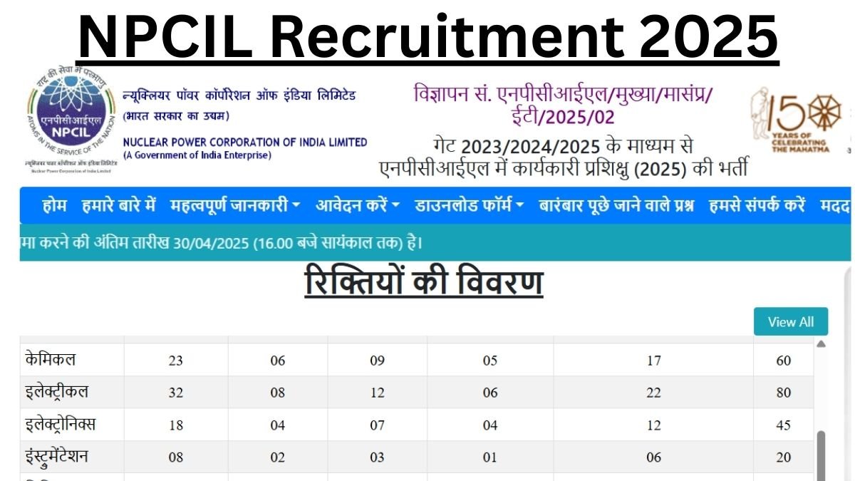 NPCIL Recruitment 2025 for 400 Executive Trainee Posts Apply online