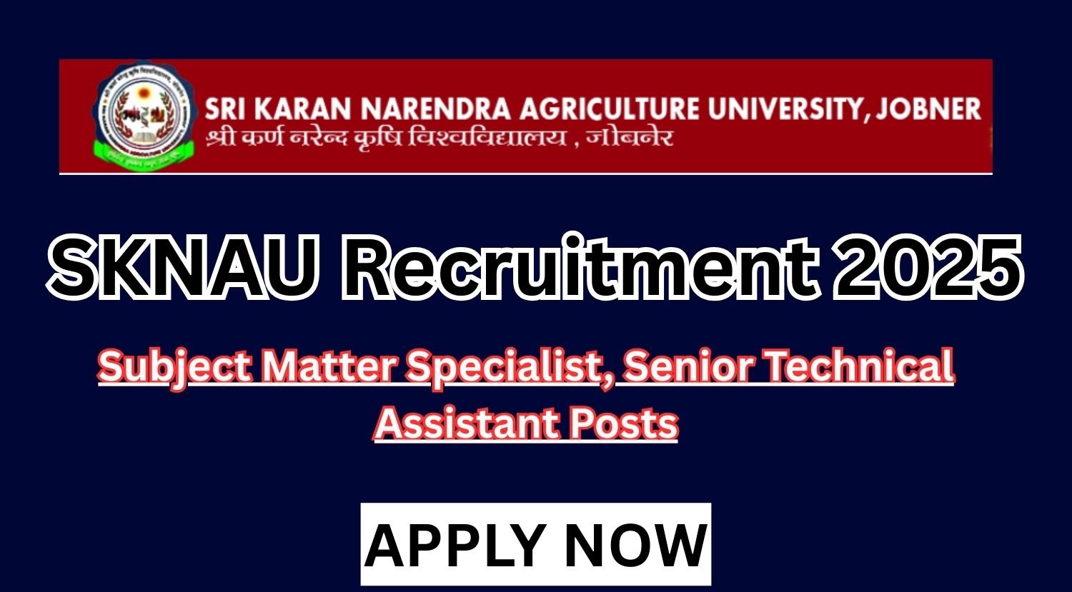 SKNAU Recruitment 2025 For 38 Vacancies Apply online/offline