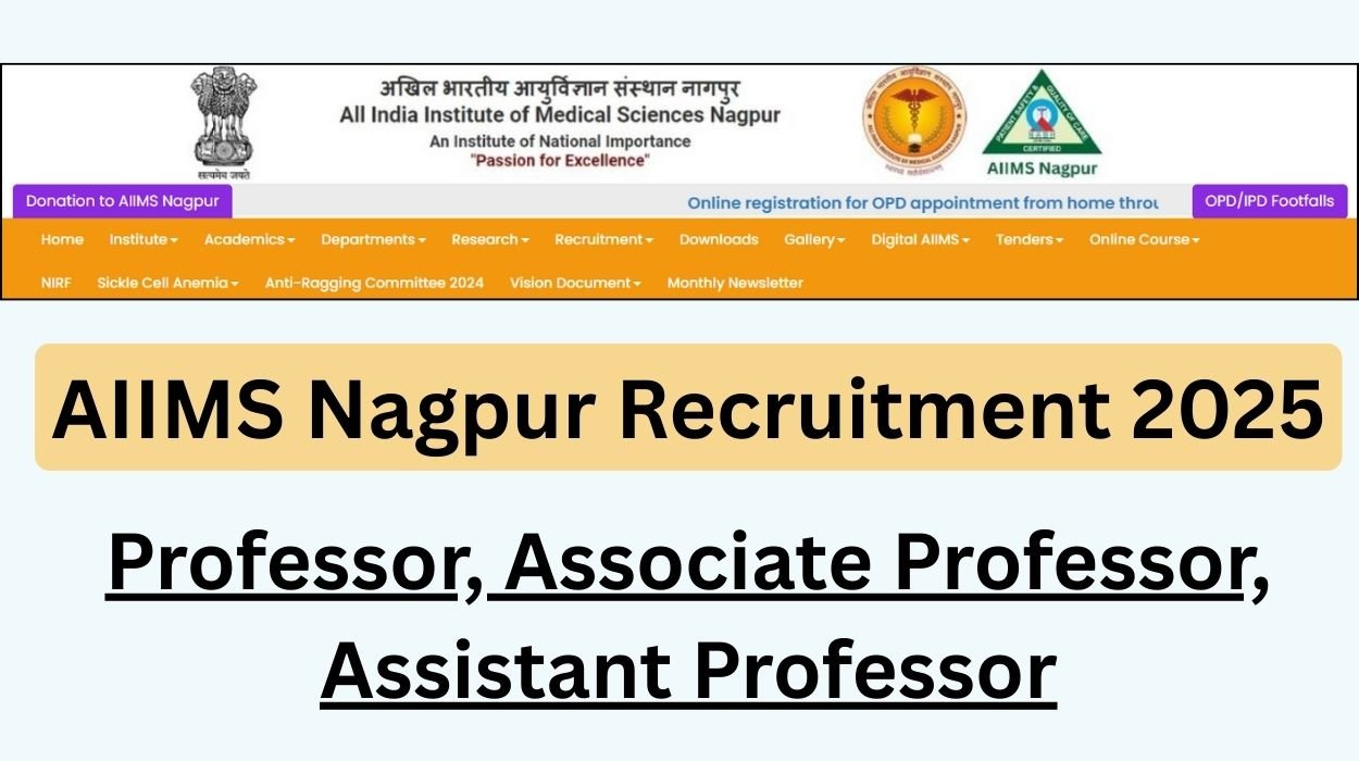 AIIMS Nagpur Recruitment 2025 for 58 Professor Vacancies Apply online/offline