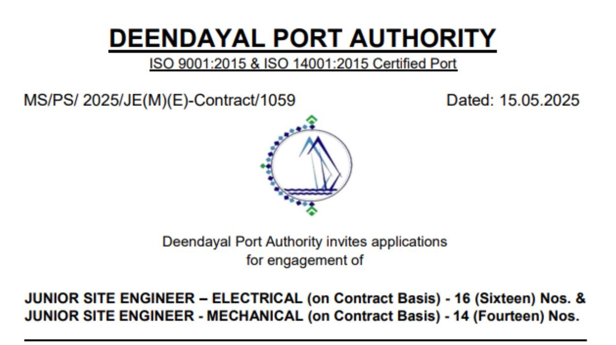 Deen Dayal Port Trust Recruitment 2025 for 31 Vacancies Apply online/offline