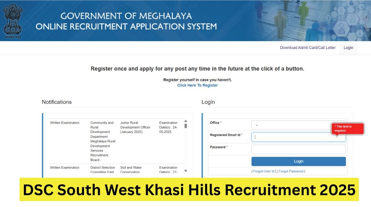 DSC South West Khasi Hills Recruitment 2025 for 42 Vacancies Apply