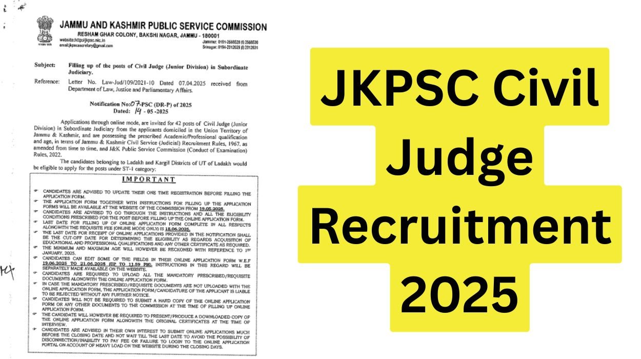 JKPSC Civil Judge Recruitment 2025 for 42 Vacancies Apply online
