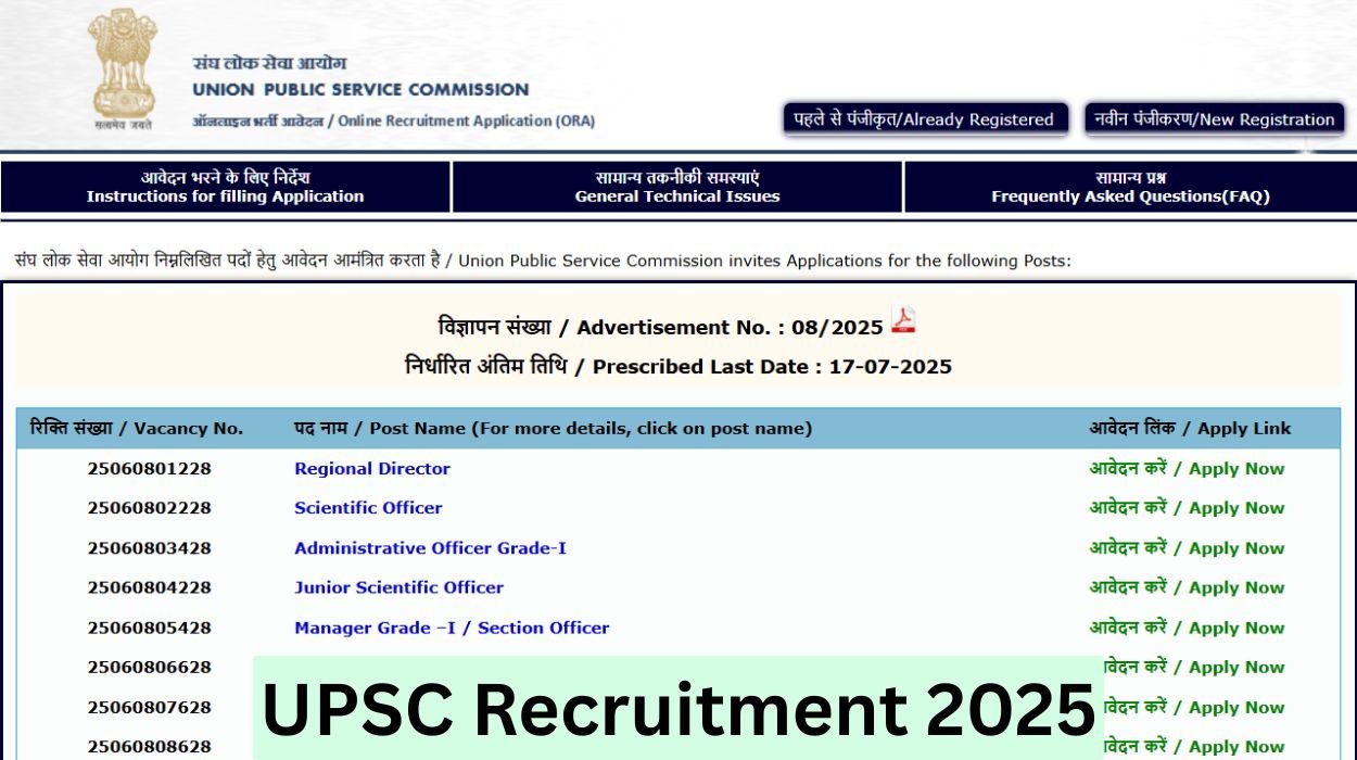 UPSC Recruitment 2025 for Specialist Grade III Assistant Professor 241 Posts Apply