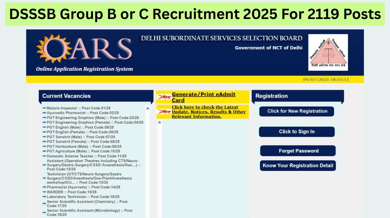 DSSSB Group B or C Recruitment 2025 For 2119 Posts