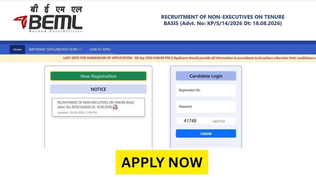 BEML Recruitment 2026 for Non Executive 10 Vacancies Apply online