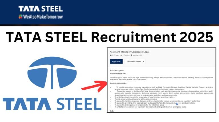TATA STEEL Recruitment 2025 Apply Here - Assistant Manager Posts
