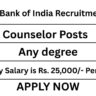 Central Bank of India Recruitment 2026 for 03 Counselor Posts Apply online