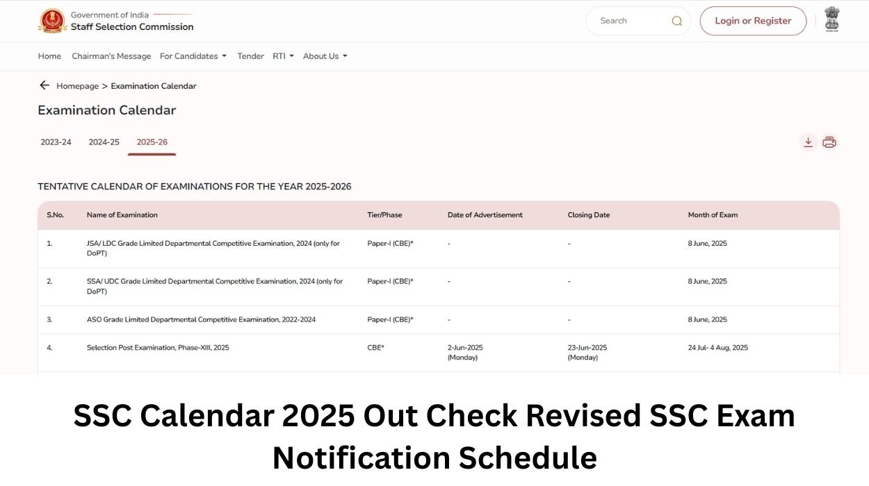 SSC Calendar 2025-26 Out Check Revised SSC Exam Notification Schedule