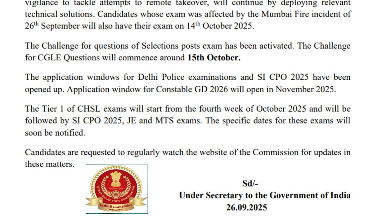 SSC MTS Exam 2025 Postponed