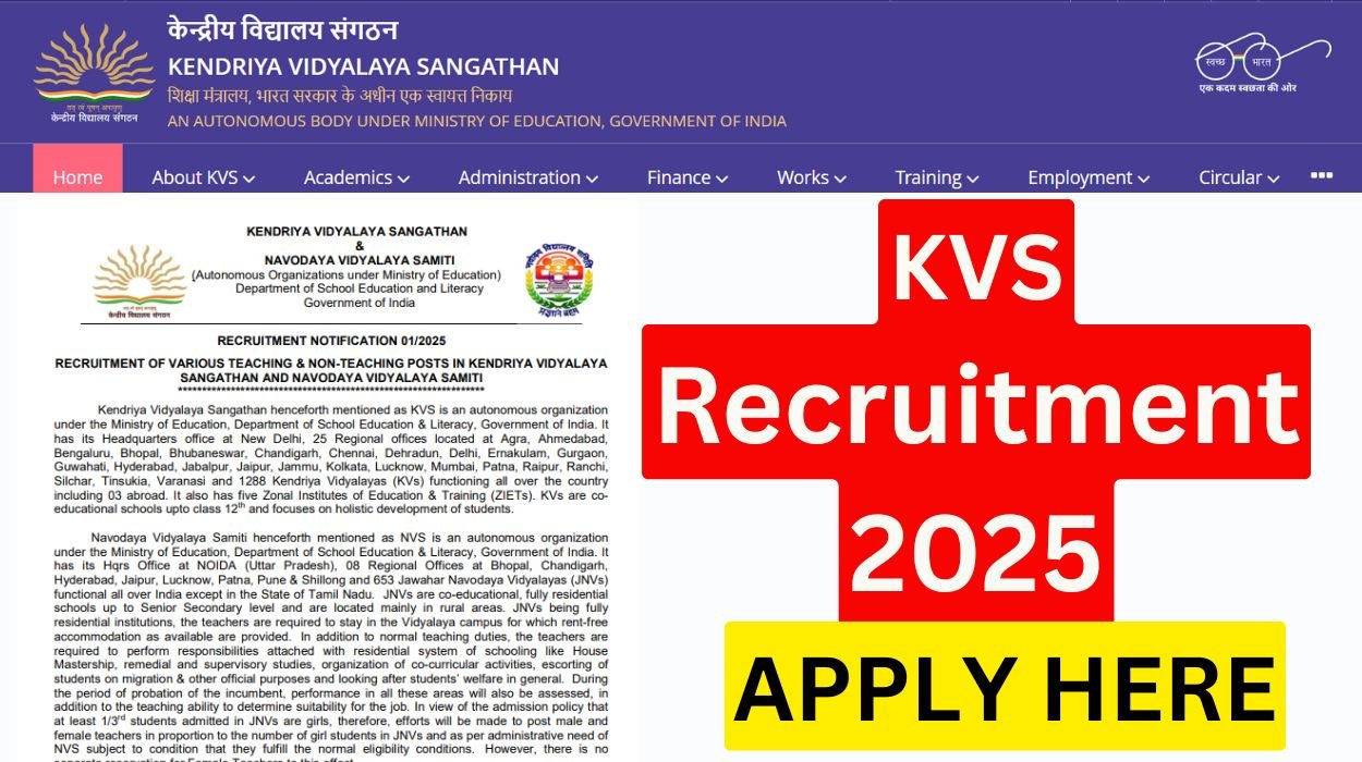 KVS Recruitment 2025 - Apply Online for 14967 Teaching and Non Teaching Posts