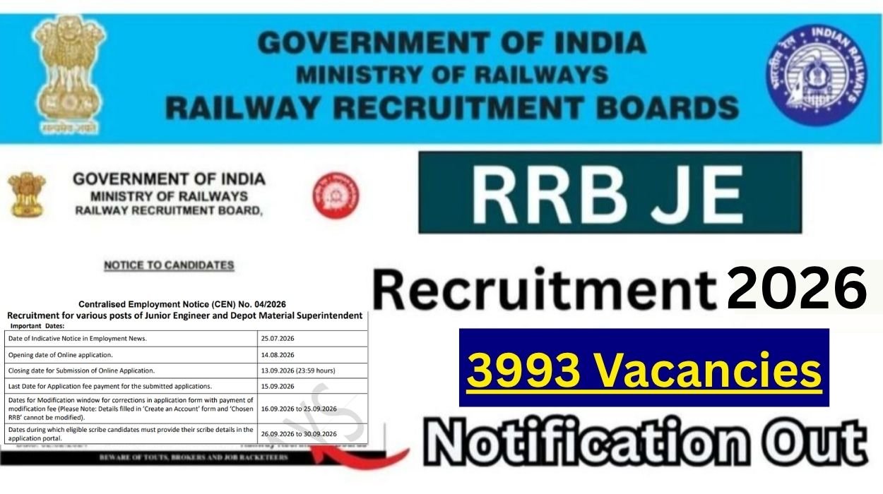 RRB JE Recruitment 2026 Apply Online – Notification Out Check Exam Date, Syllabus, Eligibility and Apply